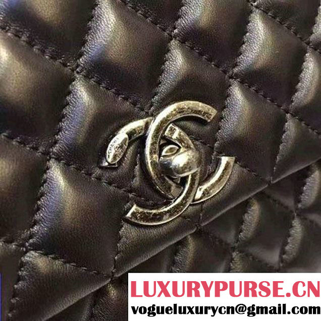 Chanel A93050 Small Lambskikn Flap Bag With Handle Black 2016 (AV-7020810 )