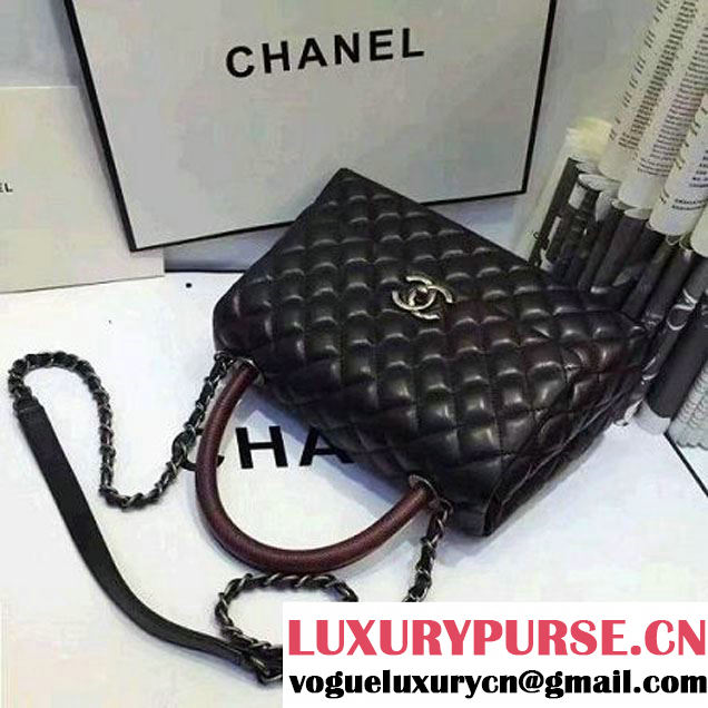 Chanel A93050 Small Lambskikn Flap Bag With Handle Black 2016 (AV-7020810 )