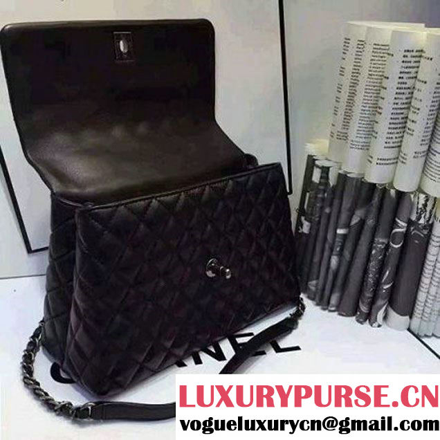 Chanel A93050 Small Lambskikn Flap Bag With Handle Black 2016 (AV-7020810 )