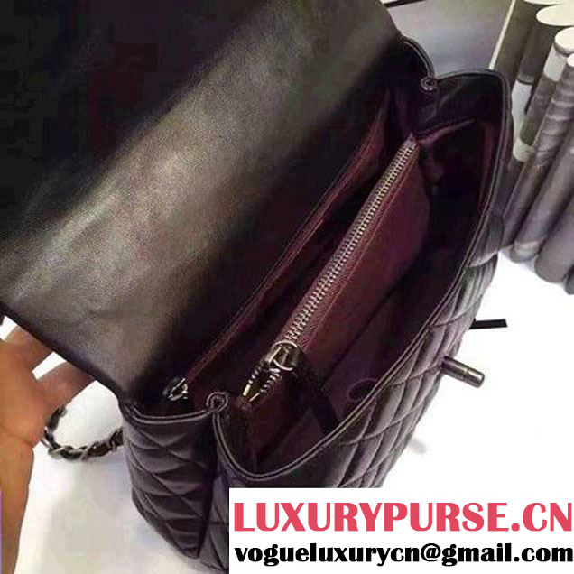 Chanel A93050 Small Lambskikn Flap Bag With Handle All Black 2016 (AV-7020811 )