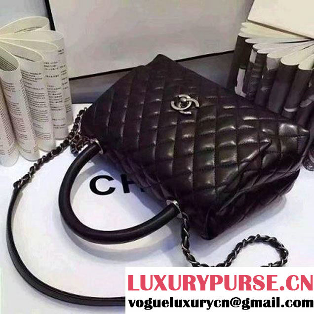 Chanel A93050 Small Lambskikn Flap Bag With Handle All Black 2016 (AV-7020811 )