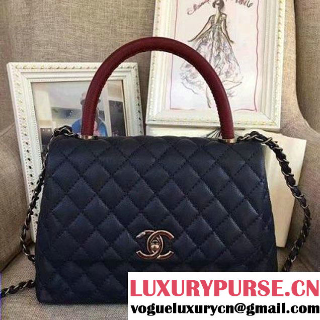 Chanel A93050 Small Caviar Calfskin Flap Bag With Handle Navy Blue 2016 (AV-7020812 )