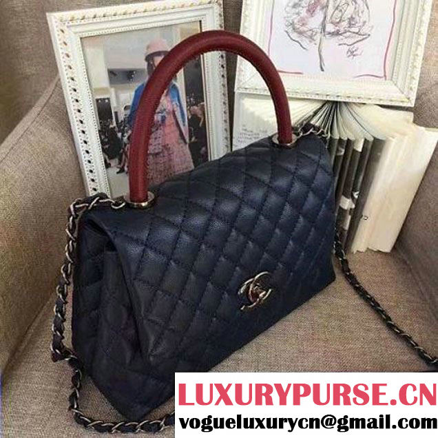 Chanel A93050 Small Caviar Calfskin Flap Bag With Handle Navy Blue 2016 (AV-7020812 )