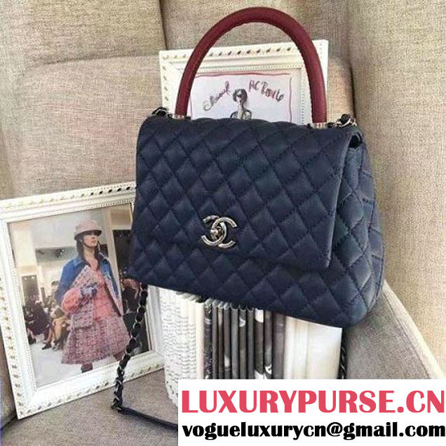 Chanel A93050 Small Caviar Calfskin Flap Bag With Handle Navy Blue 2016 (AV-7020812 )