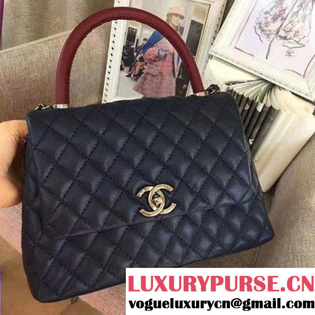 Chanel A93050 Small Caviar Calfskin Flap Bag With Handle Navy Blue 2016 (AV-7020812 )