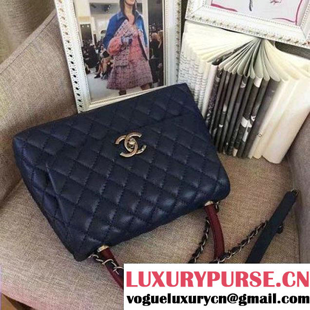 Chanel A93050 Small Caviar Calfskin Flap Bag With Handle Navy Blue 2016 (AV-7020812 )
