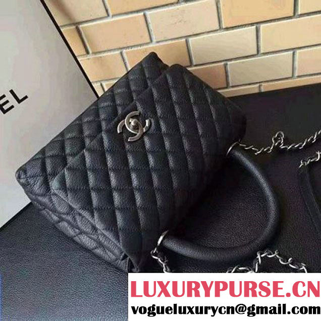 Chanel A93050 Small Grained Calfskin Flap Bag With Handle Black 2016 (AV-7020815 )