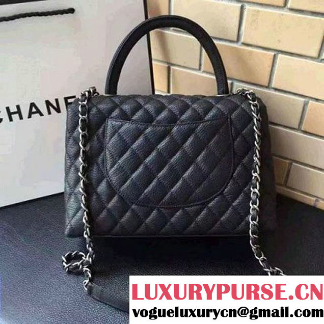 Chanel A93050 Small Grained Calfskin Flap Bag With Handle Black 2016 (AV-7020815 )