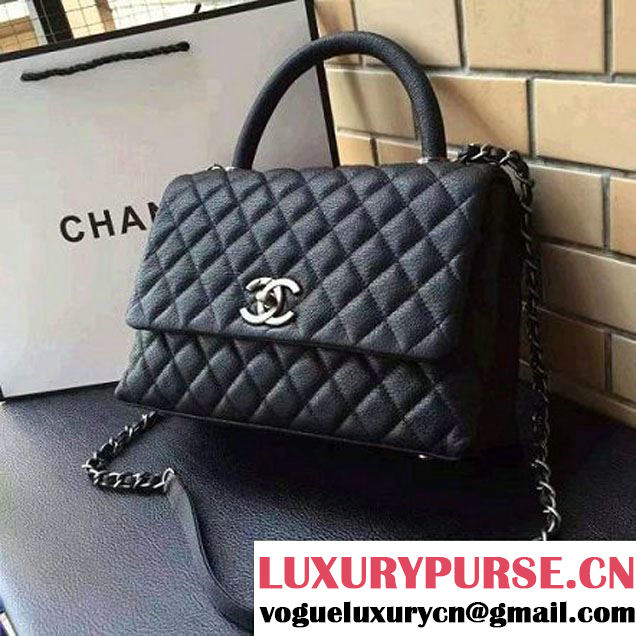 Chanel A93050 Small Grained Calfskin Flap Bag With Handle Black 2016 (AV-7020815 )