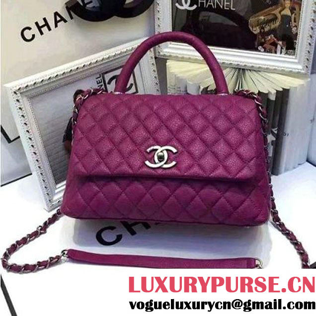 Chanel A93050 Small Grained Calfskin Flap Bag With Handle Fuchsia 2016 (AV-7020816 )