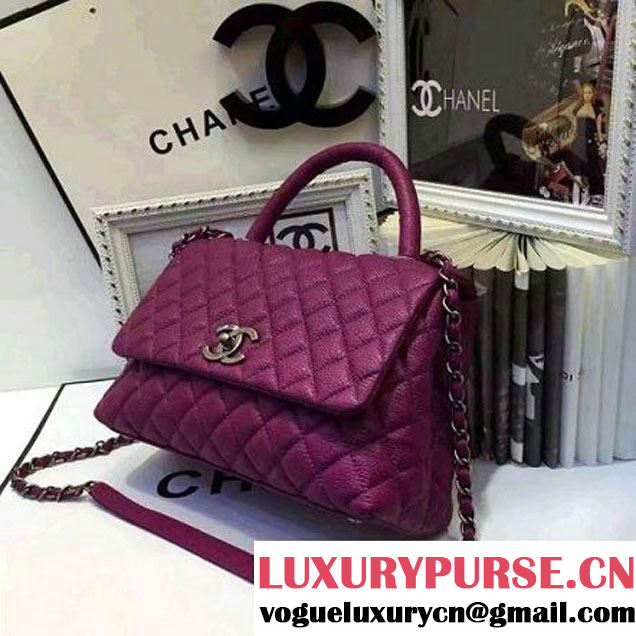 Chanel A93050 Small Grained Calfskin Flap Bag With Handle Fuchsia 2016 (AV-7020816 )