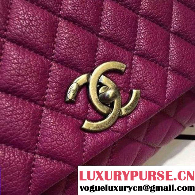 Chanel A93050 Small Grained Calfskin Flap Bag With Handle Fuchsia 2016 (AV-7020816 )