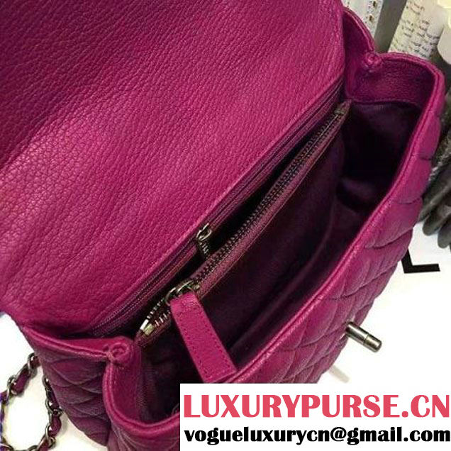 Chanel A93050 Small Grained Calfskin Flap Bag With Handle Fuchsia 2016 (AV-7020816 )