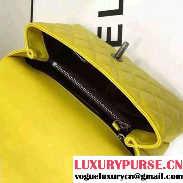 Chanel Mini Lambskin Flap Bag With Handle Yellow 2016  (AV-7020819 )