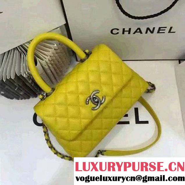 Chanel Mini Lambskin Flap Bag With Handle Yellow 2016  (AV-7020819 )