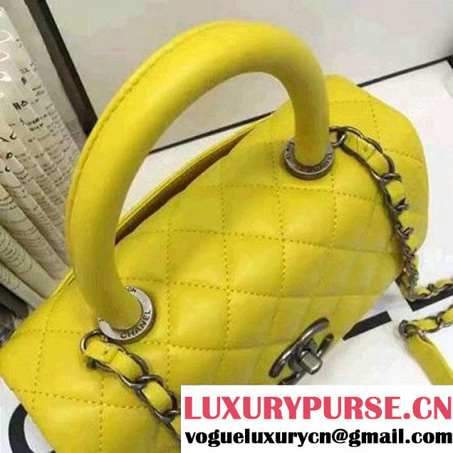 Chanel Mini Lambskin Flap Bag With Handle Yellow 2016  (AV-7020819 )