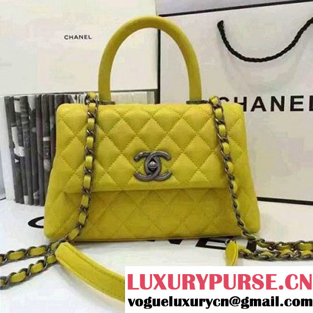 Chanel Mini Lambskin Flap Bag With Handle Yellow 2016  (AV-7020819 )