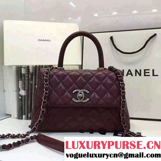 Chanel Mini Lambskin Flap Bag With Handle Burgundy 2016 (AV-7020820 )