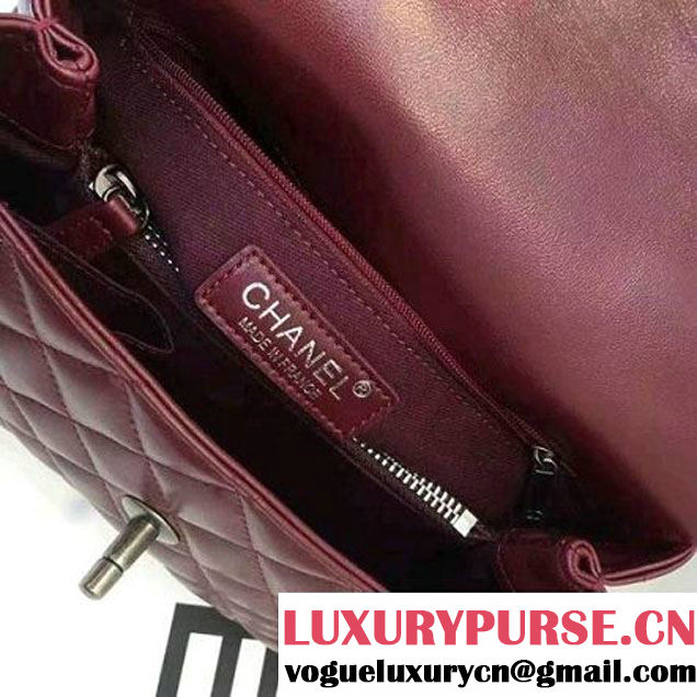 Chanel Mini Lambskin Flap Bag With Handle Burgundy 2016  (AV-7020820 )