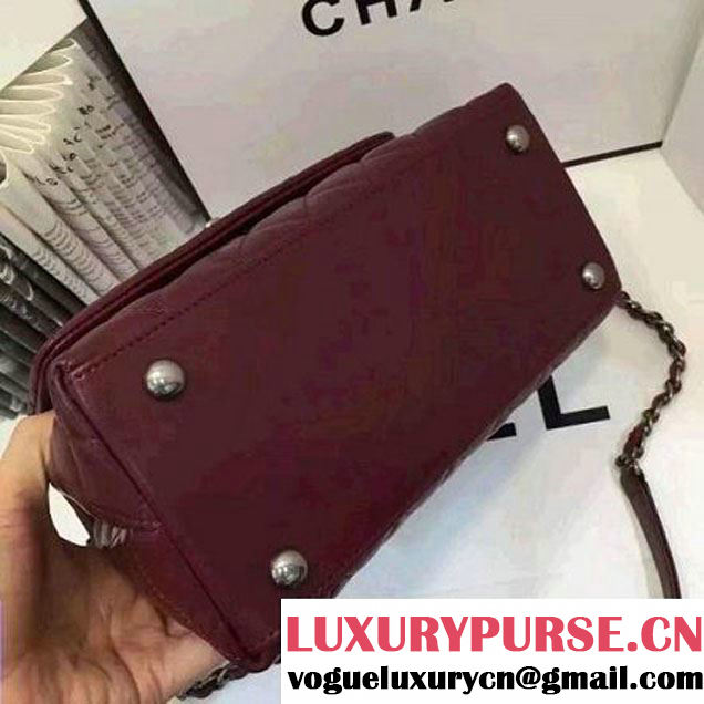 Chanel Mini Lambskin Flap Bag With Handle Burgundy 2016  (AV-7020820 )
