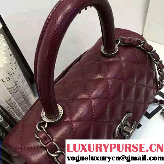 Chanel Mini Lambskin Flap Bag With Handle Burgundy 2016  (AV-7020820 )