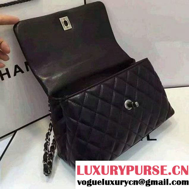 Chanel Mini Lambskin Flap Bag With Handle Black 2016  (AV-7020821 )