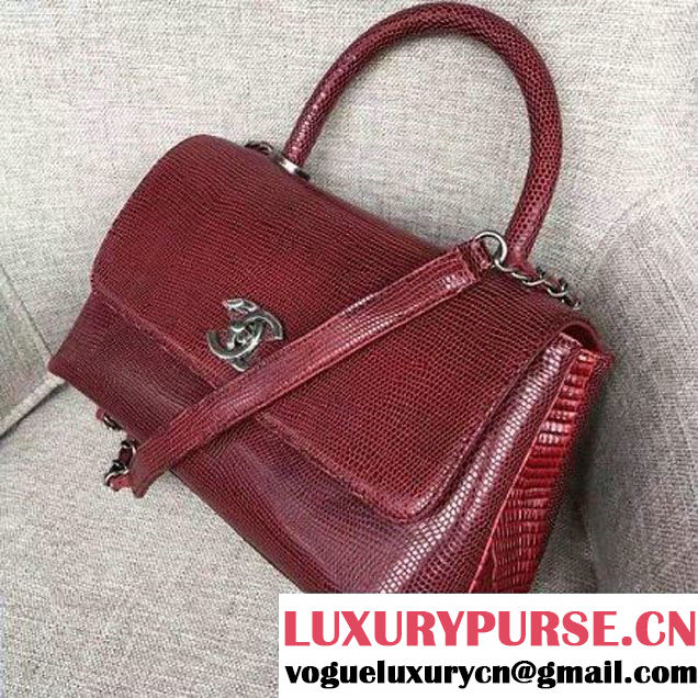 Chanel Calfskin & Lizard Leather Flap Bag With Handle Red (AV-7020822 )