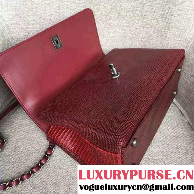 Chanel Calfskin & Lizard Leather Flap Bag With Handle Red (AV-7020822 )
