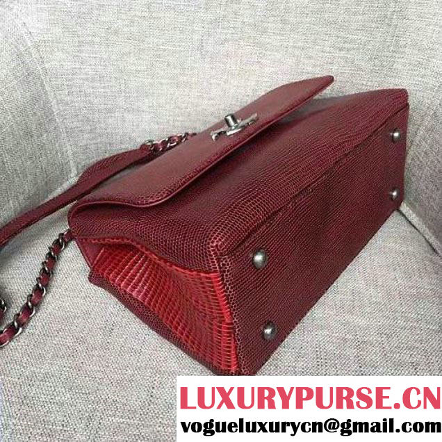 Chanel Calfskin & Lizard Leather Flap Bag With Handle Red (AV-7020822 )