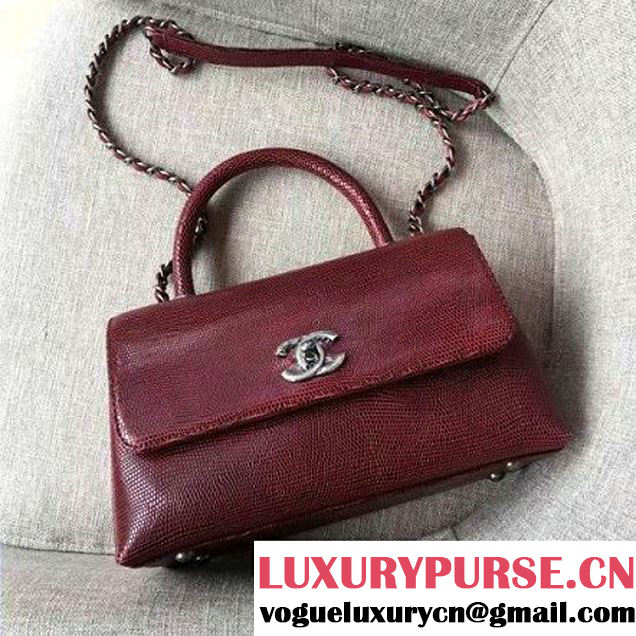 Chanel Calfskin & Lizard Leather Flap Bag With Handle Red (AV-7020822 )