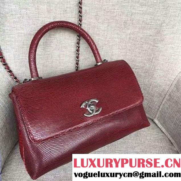 Chanel Calfskin & Lizard Leather Flap Bag With Handle Red (AV-7020822 )