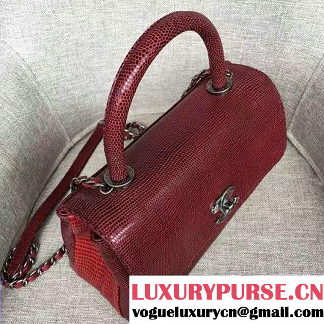 Chanel Calfskin & Lizard Leather Flap Bag With Handle Red (AV-7020822 )