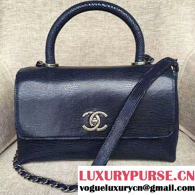 Chanel Calfskin & Lizard Leather Flap Bag With Handle Blue (AV-7020823 )