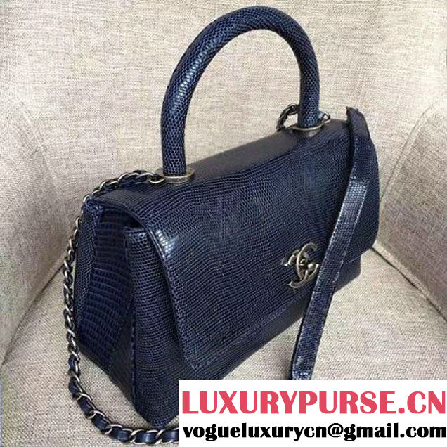 Chanel Calfskin & Lizard Leather Flap Bag With Handle Blue (AV-7020823 )