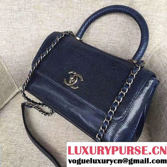 Chanel Calfskin & Lizard Leather Flap Bag With Handle Blue (AV-7020823 )