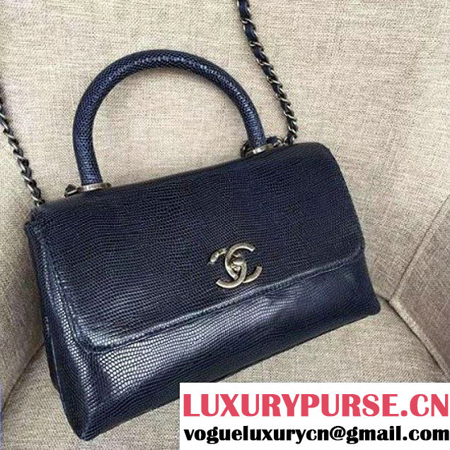 Chanel Calfskin & Lizard Leather Flap Bag With Handle Blue (AV-7020823 )