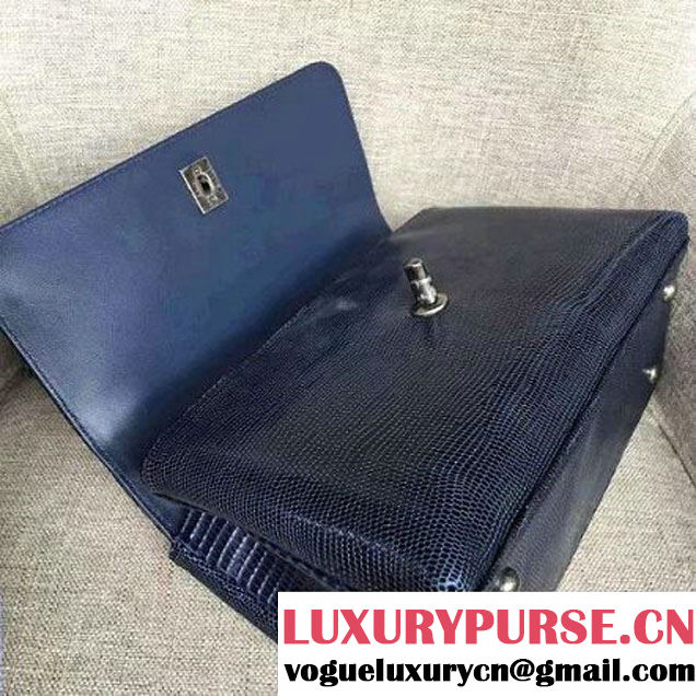 Chanel Calfskin & Lizard Leather Flap Bag With Handle Blue (AV-7020823 )