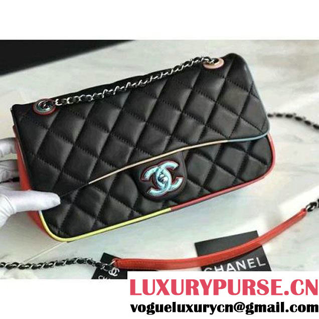 Chanel Black Multicolor Lambskin/Resin Medium Flap Bag A93692 Cruise 2017 (KN-7020839 )