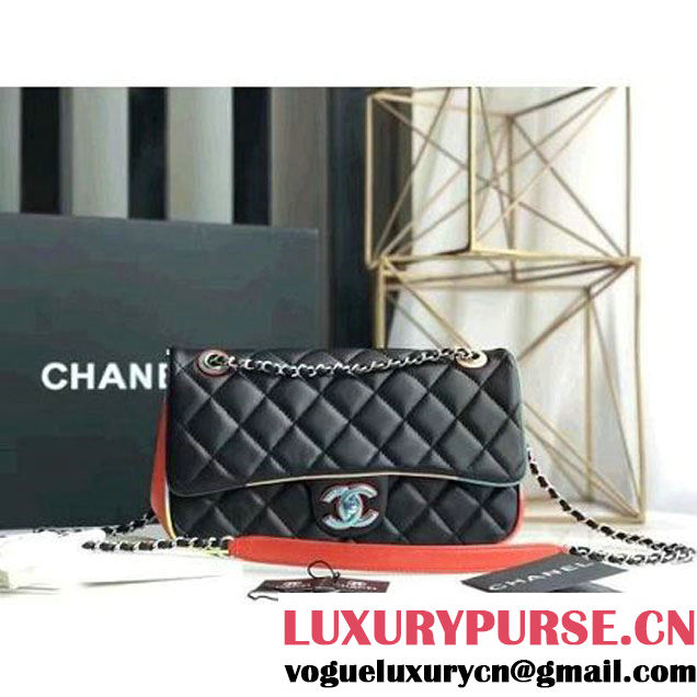 Chanel Black Multicolor Lambskin/Resin Medium Flap Bag A93692 Cruise 2017 (KN-7020839 )