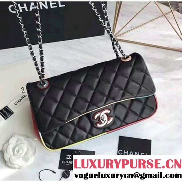 Chanel Black Multicolor Lambskin/Resin Medium Flap Bag A93692 Cruise 2017 (KN-7020839 )