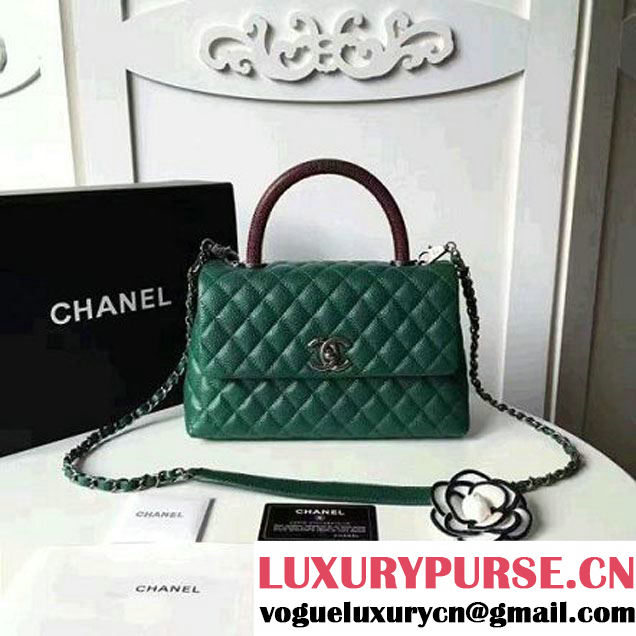 Chanel A93050 Small Caviar Calfskin Flap Bag With Handle Green/Burgundy 2016 (1A145-7021401 )