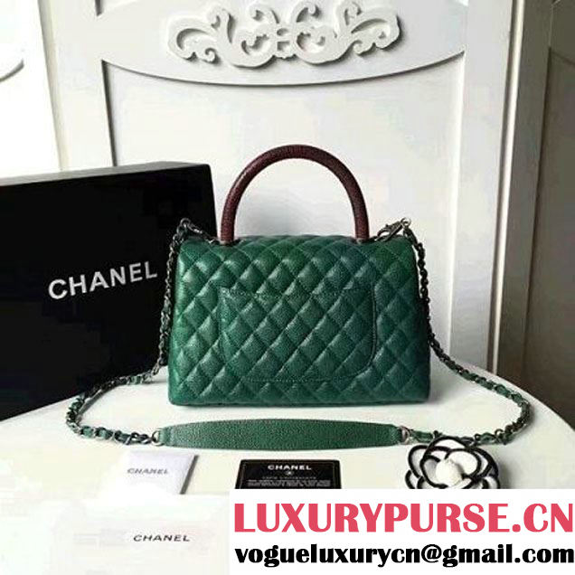 Chanel A93050 Small Caviar Calfskin Flap Bag With Handle Green/Burgundy 2016 (1A145-7021401 )