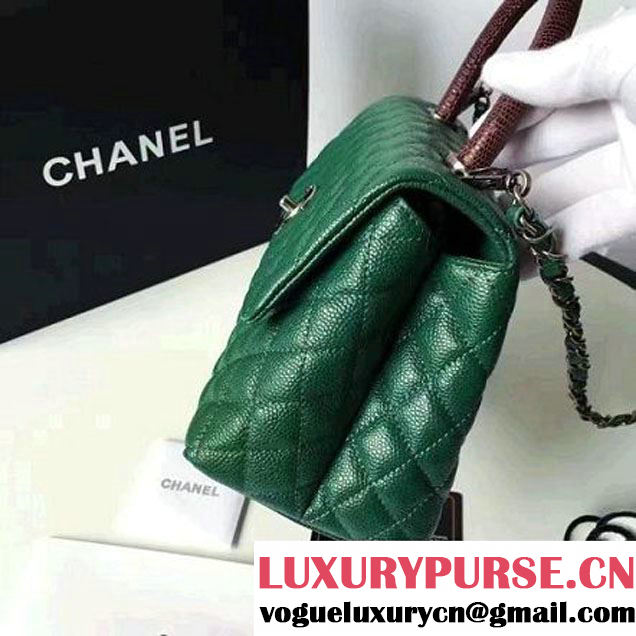 Chanel A93050 Small Caviar Calfskin Flap Bag With Handle Green/Burgundy 2016 (1A145-7021401 )
