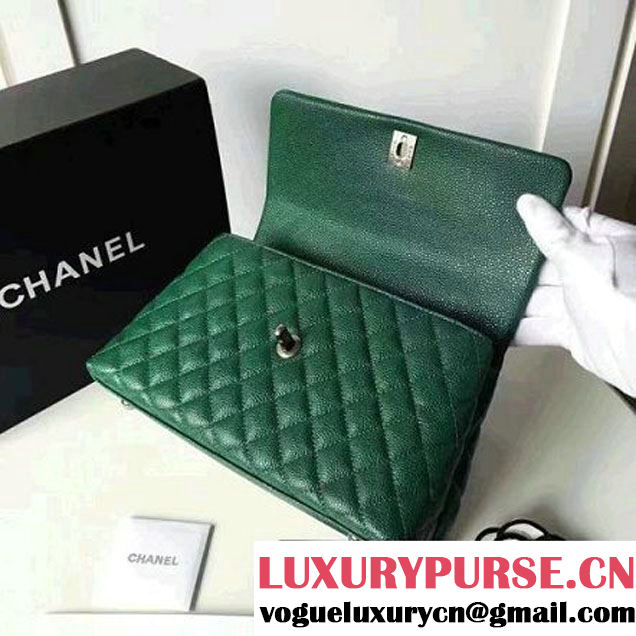 Chanel A93050 Small Caviar Calfskin Flap Bag With Handle Green/Burgundy 2016 (1A145-7021401 )