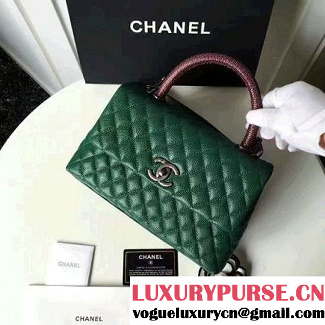 Chanel A93050 Small Caviar Calfskin Flap Bag With Handle Green/Burgundy 2016 (1A145-7021401 )
