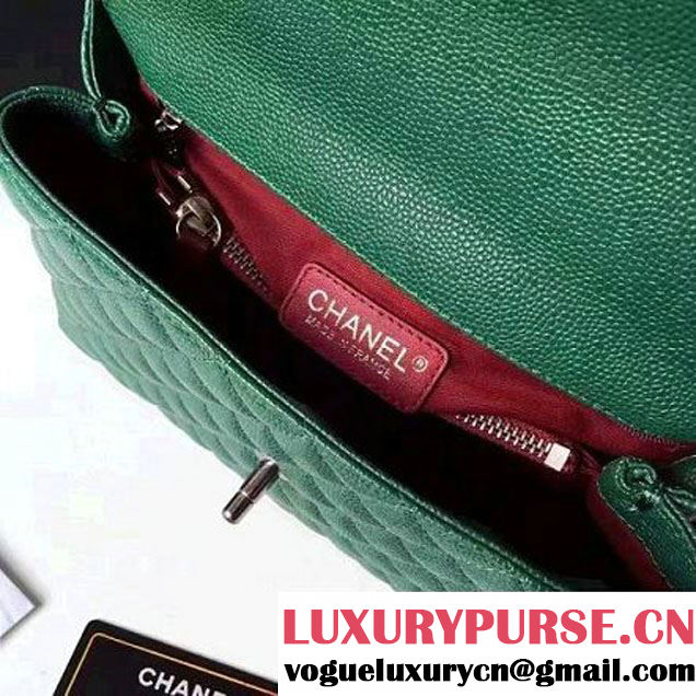 Chanel A93050 Small Caviar Calfskin Flap Bag With Handle Green/Burgundy 2016 (1A145-7021401 )