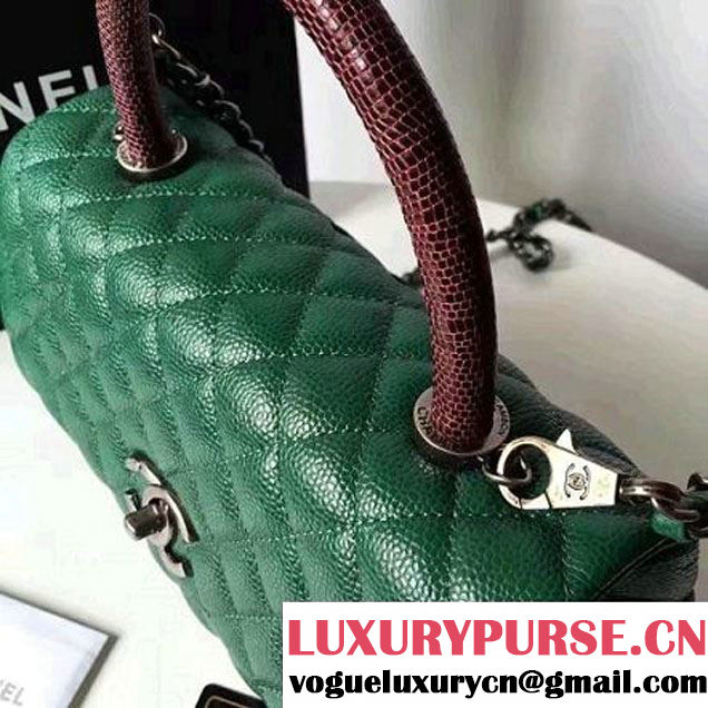 Chanel A93050 Small Caviar Calfskin Flap Bag With Handle Green/Burgundy 2016 (1A145-7021401 )