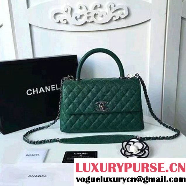 Chanel A93050 Small Caviar Calfskin Flap Bag With Handle Green 2016 (1A145-7021402 )