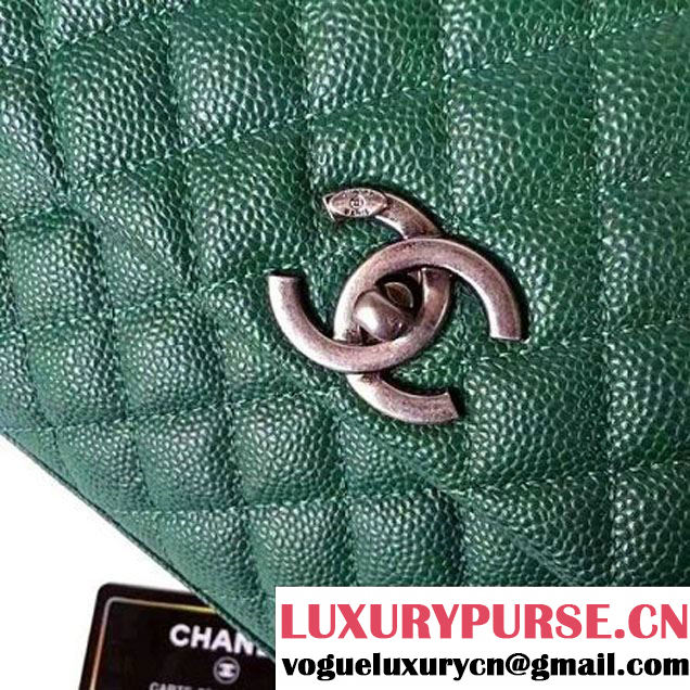Chanel A93050 Small Caviar Calfskin Flap Bag With Handle Green 2016 (1A145-7021402 )