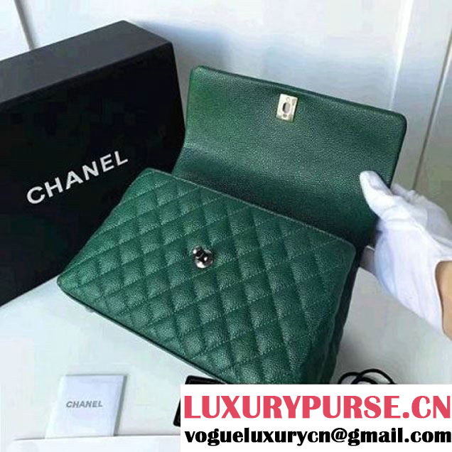 Chanel A93050 Small Caviar Calfskin Flap Bag With Handle Green 2016 (1A145-7021402 )